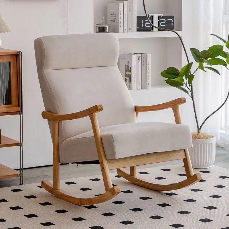 Scandinavian Wood Curved Recliner — Without Footrest / Beige