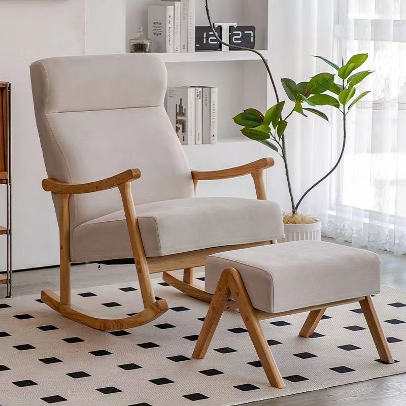 Scandinavian Wood Curved Recliner — With Footrest / Deep Green