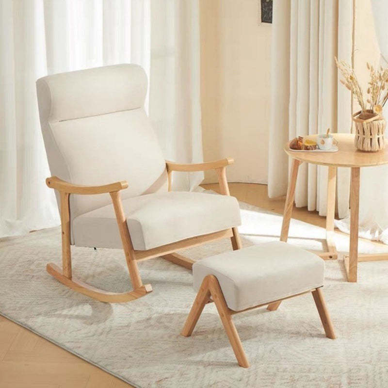 Scandinavian Wood Curved Recliner — With Footrest / Light Blue