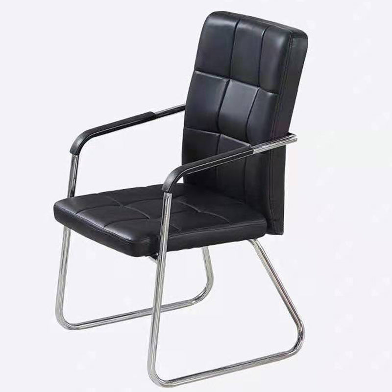 Minimalist Leather Steel Desk Armchair — Deep Grey
