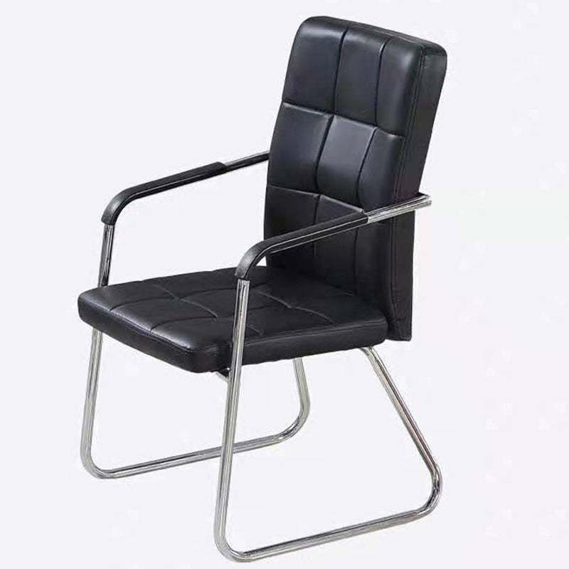 Minimalist Leather Steel Desk Armchair — Deep Grey