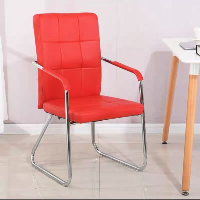Minimalist Leather Steel Desk Armchair — Red