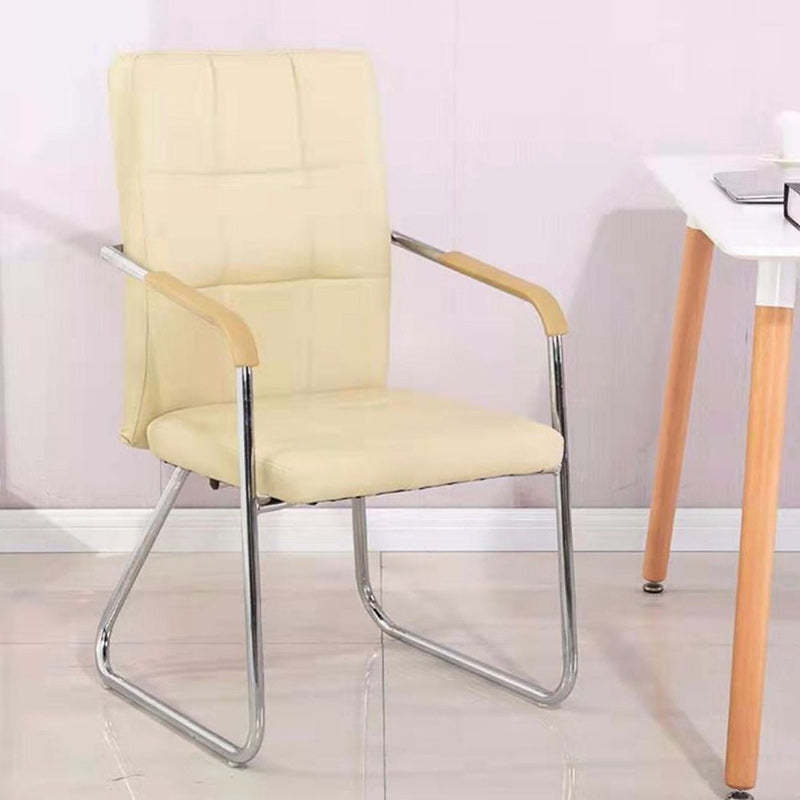 Minimalist Leather Steel Desk Armchair — Beige
