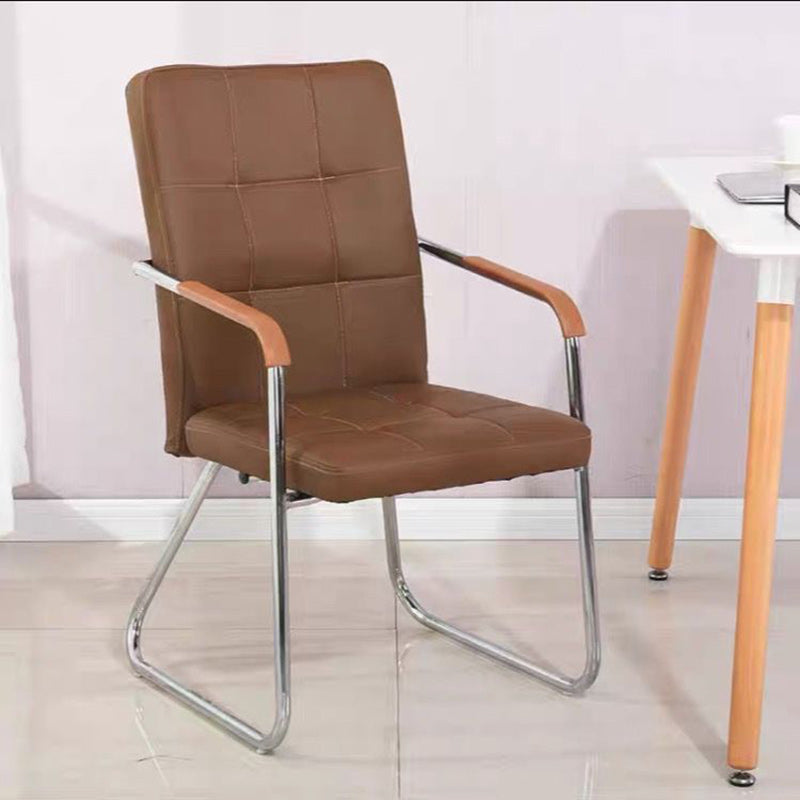 Minimalist Leather Steel Desk Armchair — Deep Brown