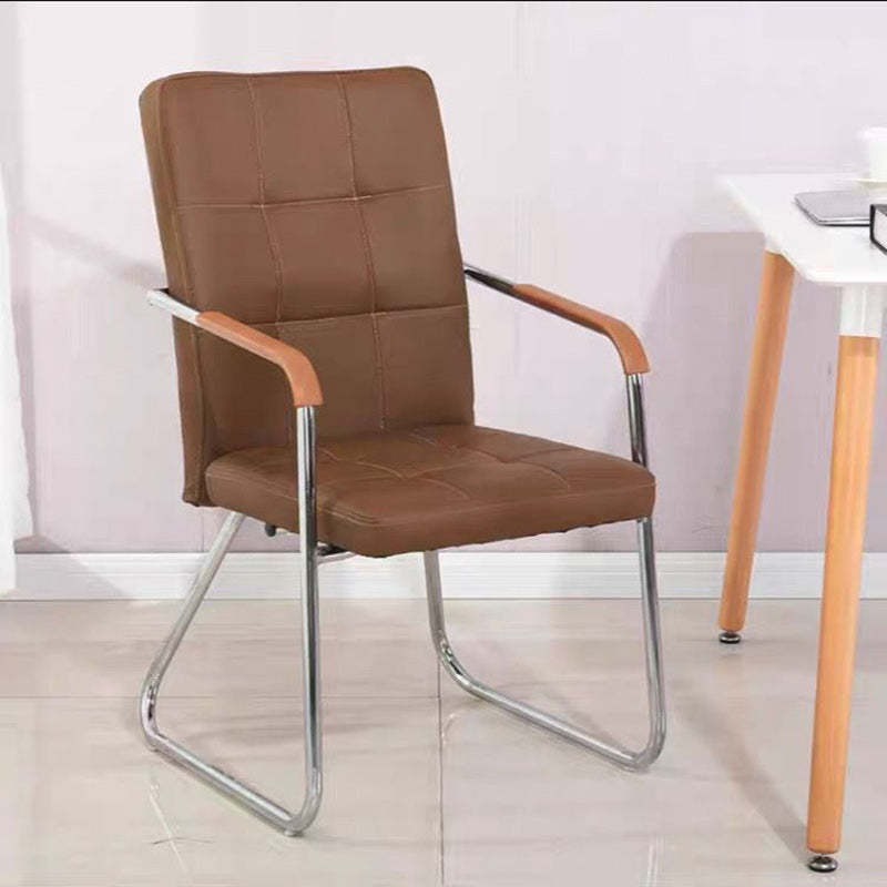 Minimalist Leather Steel Desk Armchair — Deep Brown