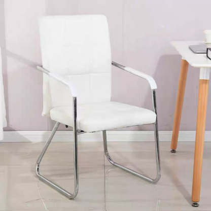 Minimalist Leather Steel Desk Armchair — White
