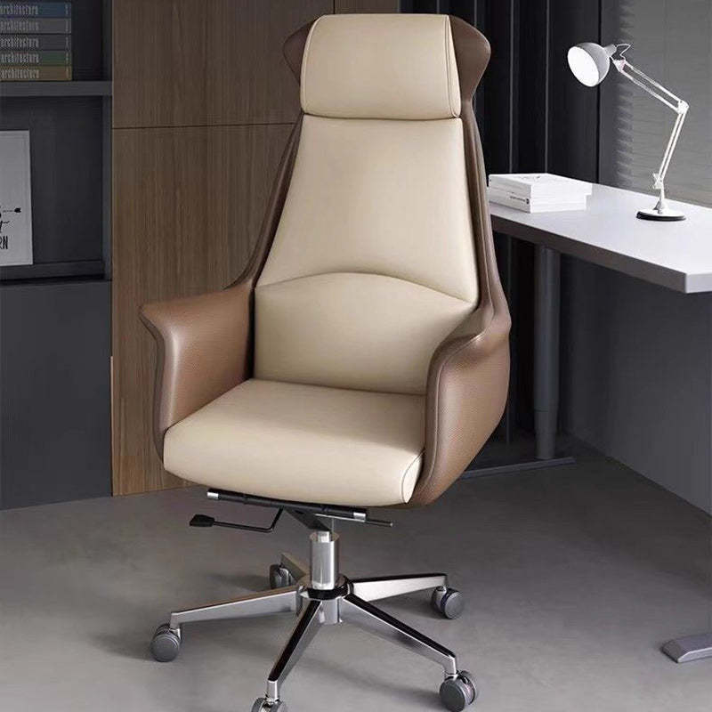 Minimalist Leather Steel Triangle Desk Chair — Brown & Beige