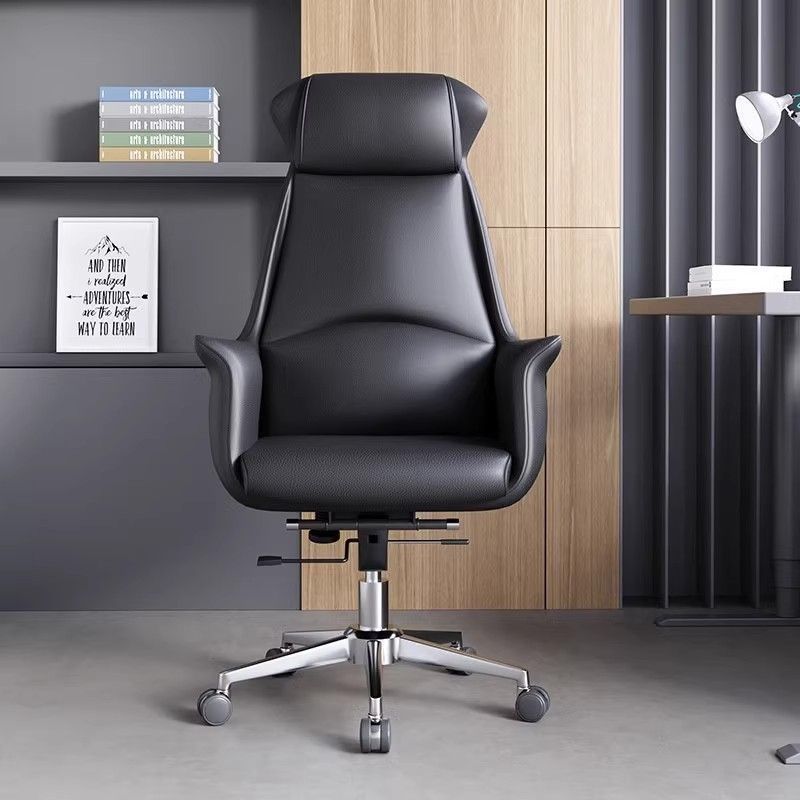 Minimalist Leather Steel Triangle Desk Chair — Black