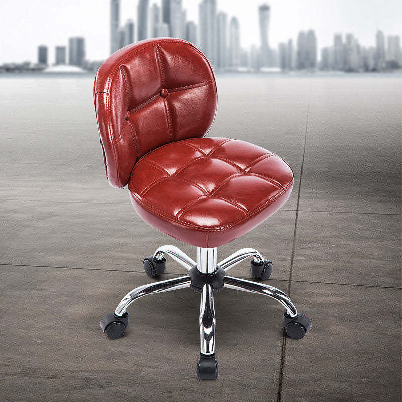 Scandinavian Leather Metal Oval Mini Desk Chair — Red