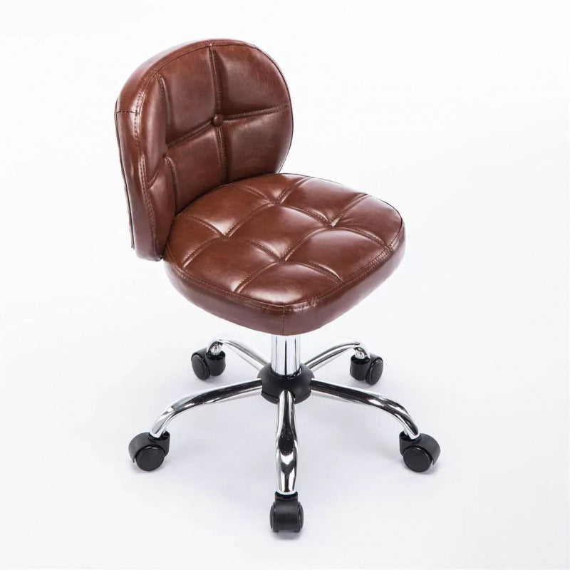 Scandinavian Leather Metal Oval Mini Desk Chair — Brown