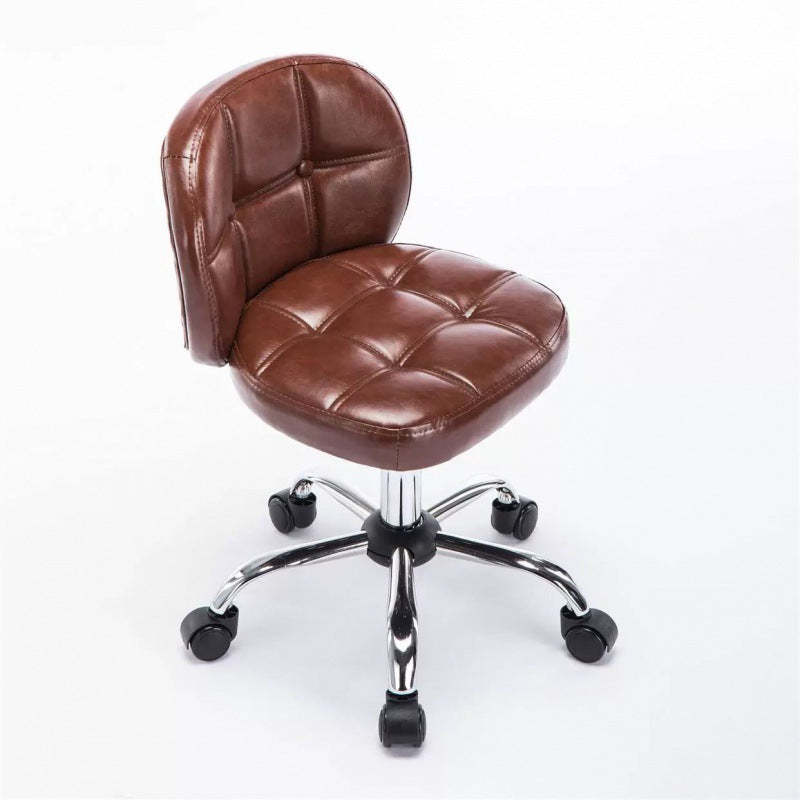 Scandinavian Leather Metal Oval Mini Desk Chair — Brown