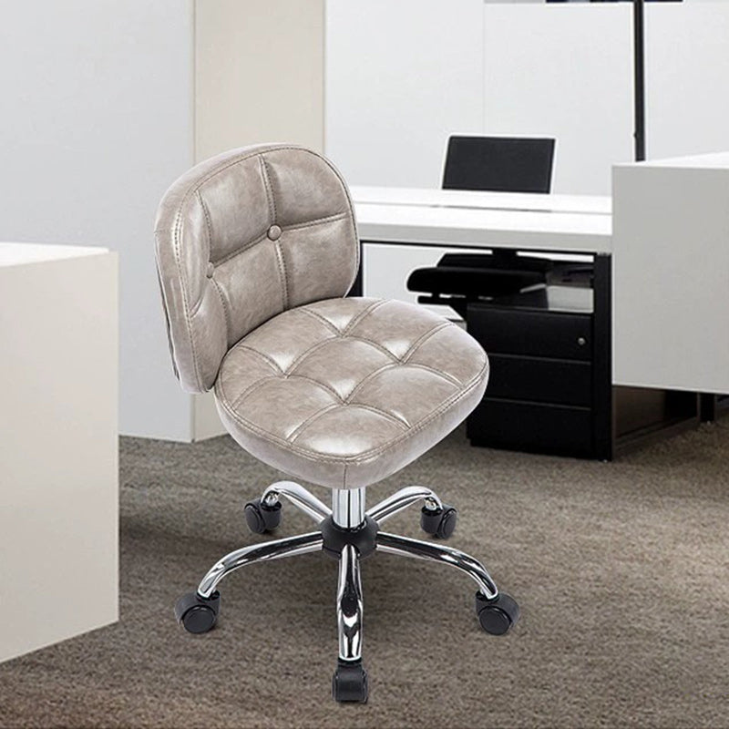 Scandinavian Leather Metal Oval Mini Desk Chair — Silver Gray
