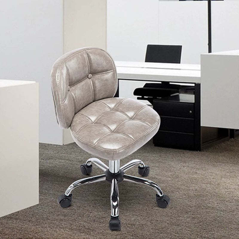 Scandinavian Leather Metal Oval Mini Desk Chair — Silver Gray