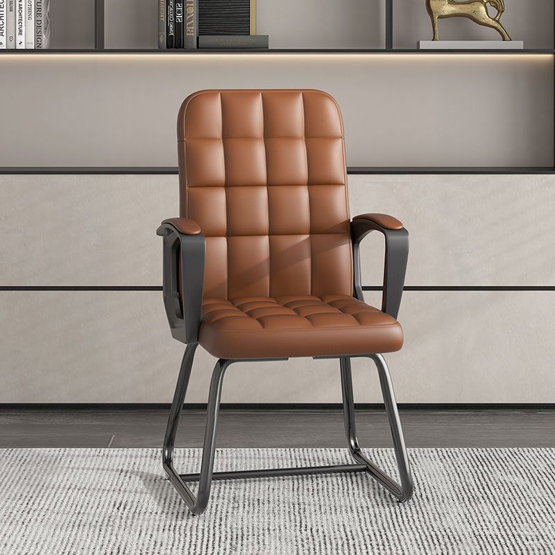 Minimalist Leather Fabric Steel Plaid Desk Chair — Leather & Brown