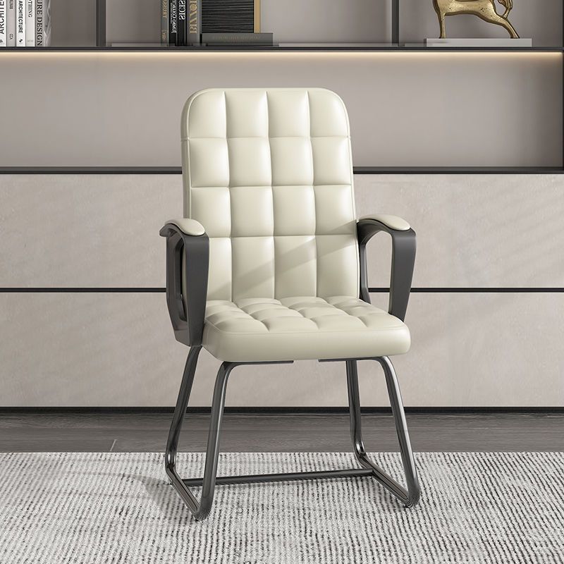 Minimalist Leather Fabric Steel Plaid Desk Chair — Leather & Beige
