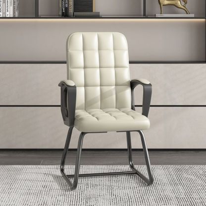 Minimalist Leather Fabric Steel Plaid Desk Chair — Leather & Beige
