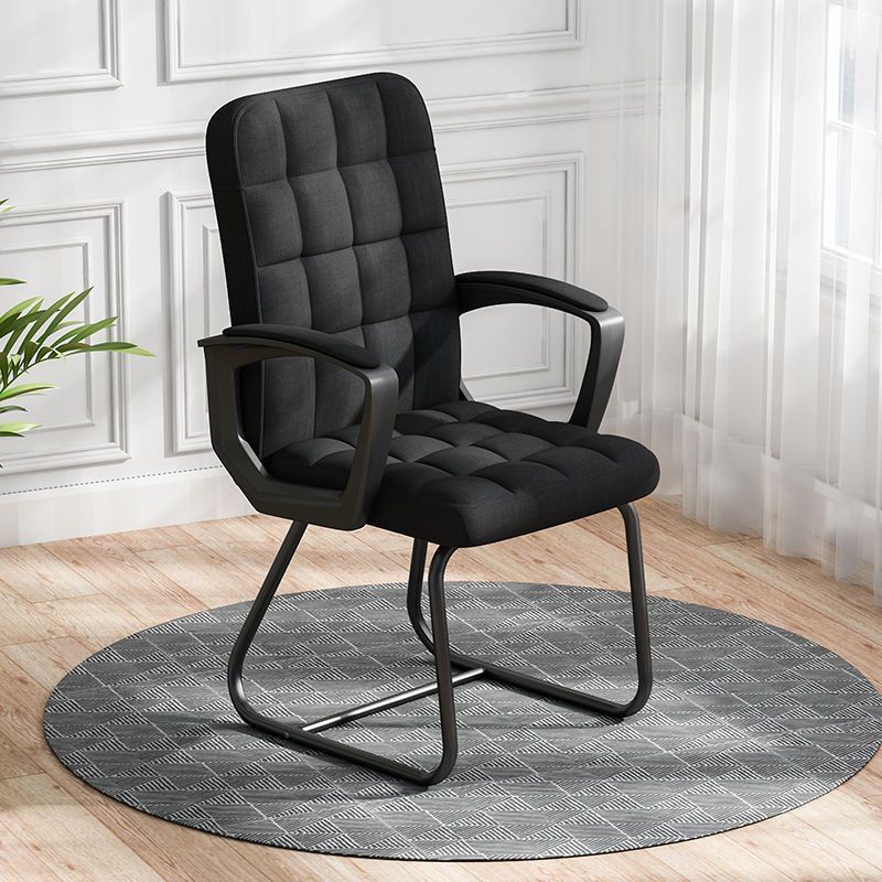 Minimalist Leather Fabric Steel Plaid Desk Chair — Fabric & Black