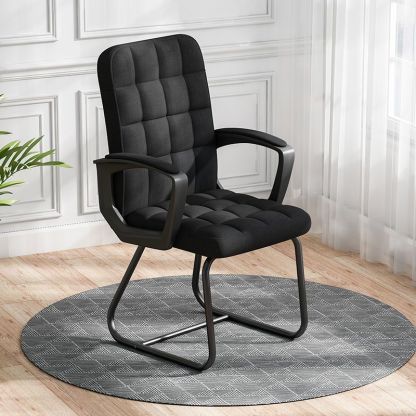 Minimalist Leather Fabric Steel Plaid Desk Chair — Fabric & Black