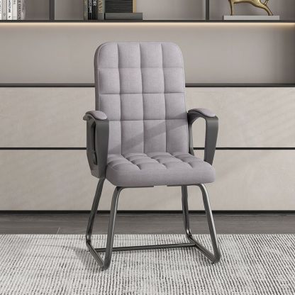 Minimalist Leather Fabric Steel Plaid Desk Chair — Fabric & Light Grey