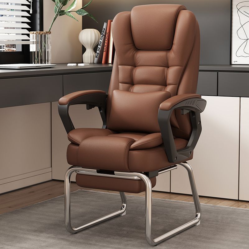 Minimalist Fabric Leather Steel Bow Desk Chair — Leather & Brown