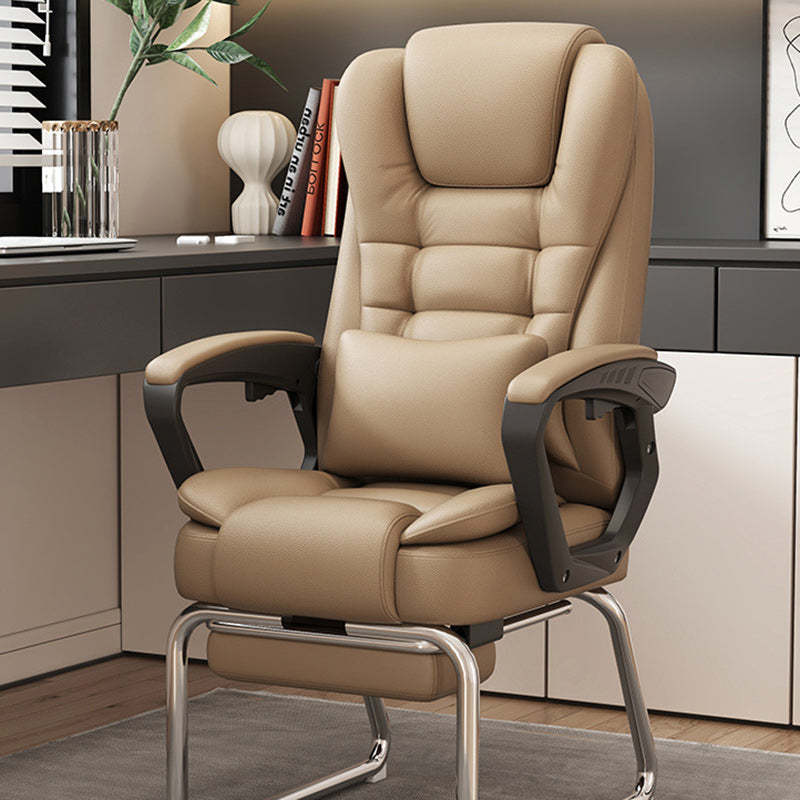 Minimalist Fabric Leather Steel Bow Desk Chair — Leather & Khaki