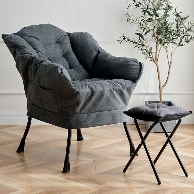 Minimalist Velvet Steel Accent Chair — With Footrest / Deep Grey