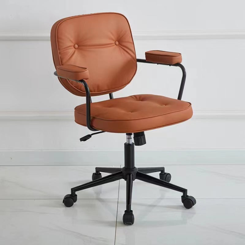 Scandinavian Leather Metal Buckle Desk Chair — Brown