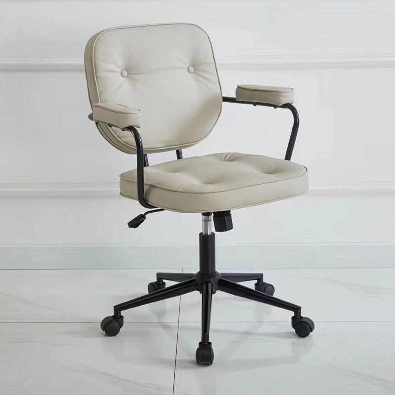 Scandinavian Leather Metal Buckle Desk Chair — Light Gray