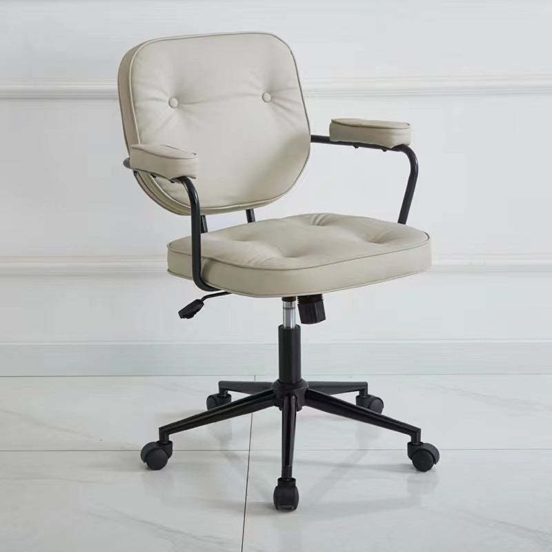 Scandinavian Leather Metal Buckle Desk Chair — Light Gray