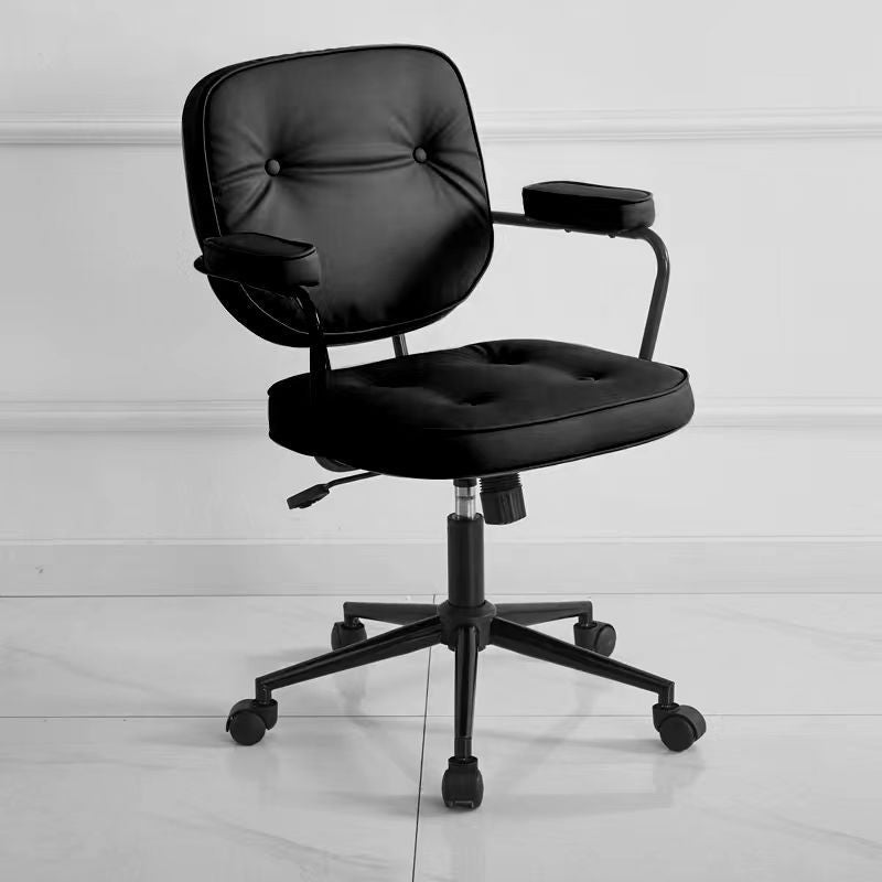 Scandinavian Leather Metal Buckle Desk Chair — Black