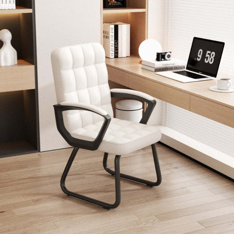Minimalist Leather Wood Lattice Desk Chair — A / White