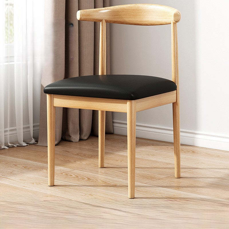 Scandinavian PU Fabric Cylinder Dining Chair — Original Wood Color & Black / PU