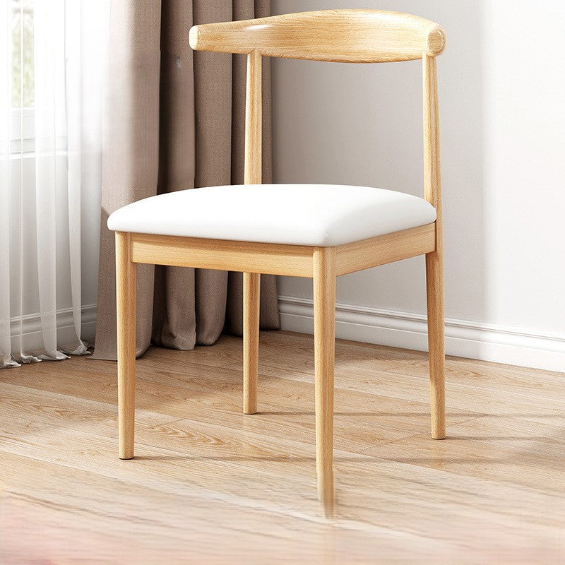 Scandinavian PU Fabric Cylinder Dining Chair — Original Wood Color & White / PU