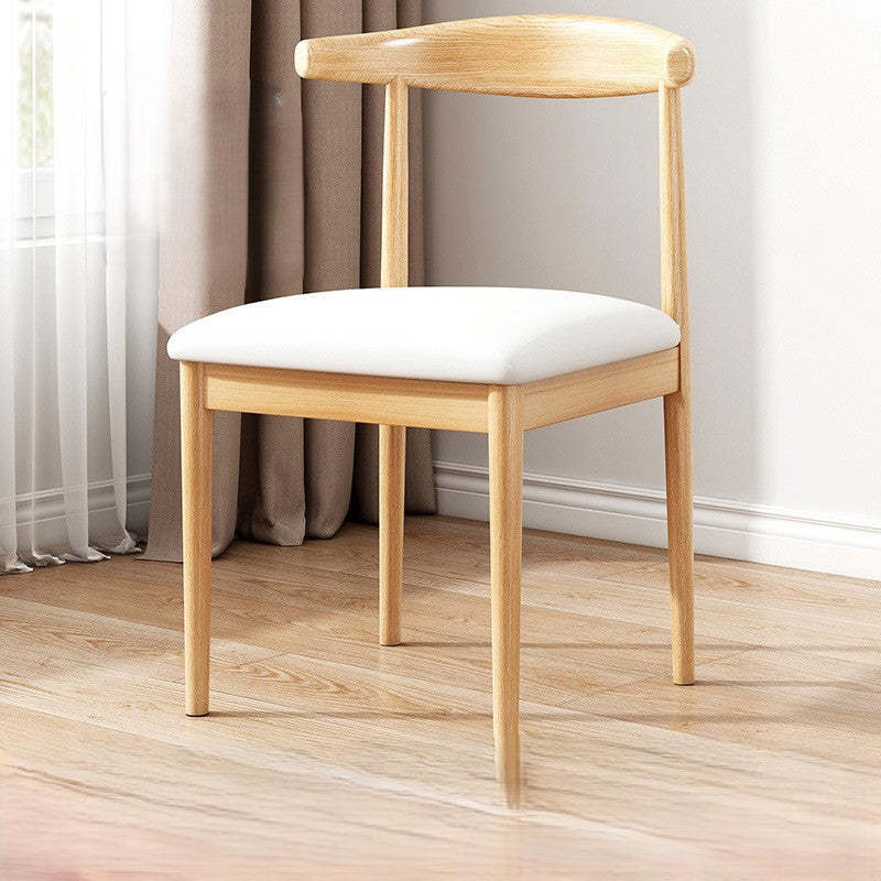 Scandinavian PU Fabric Cylinder Dining Chair — Original Wood Color & White / PU