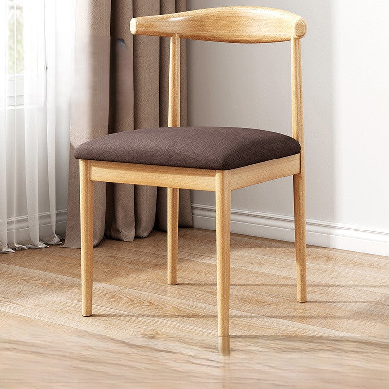 Scandinavian PU Fabric Cylinder Dining Chair — Original Wood Color & Brown / Fabric