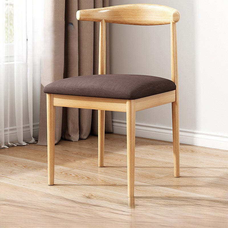 Scandinavian PU Fabric Cylinder Dining Chair — Original Wood Color & Brown / Fabric