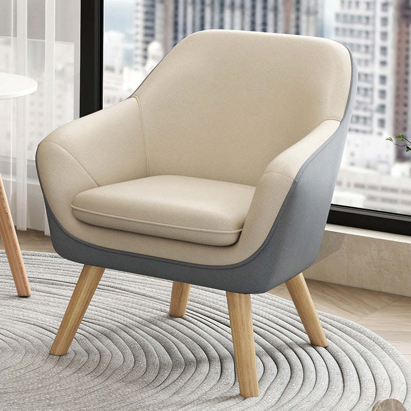 Minimalist Fabric Wood Accent Chair — Beige & Gray