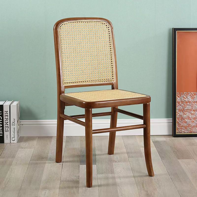 Scandinavian Rattan Lattice Dining Chair — Walnut Color
