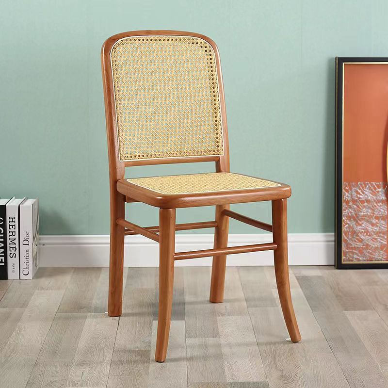 Scandinavian Rattan Lattice Dining Chair — Cherry Wood Color