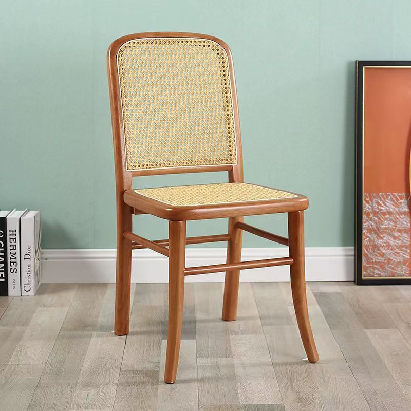 Scandinavian Rattan Lattice Dining Chair — Cherry Wood Color