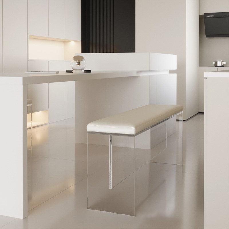 Minimalist Acrylic Leather Upholstered Bench — Gray - Without Cushion