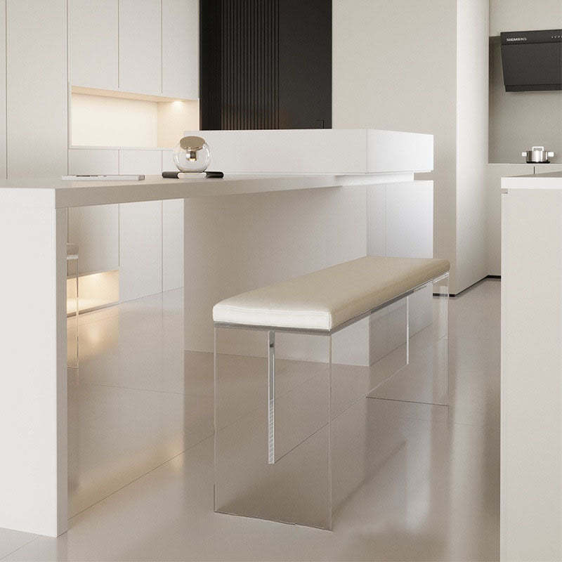 Minimalist Acrylic Leather Upholstered Bench — Gray - Without Cushion
