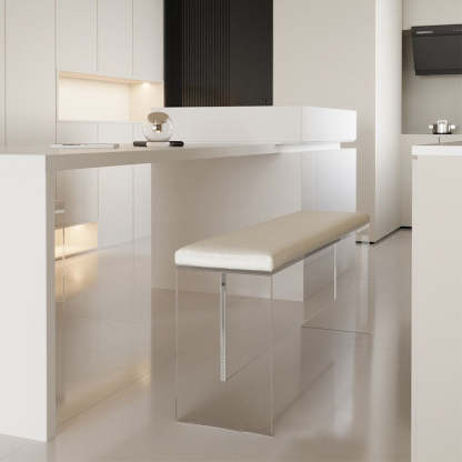 Minimalist Acrylic Leather Upholstered Bench — Gray - Without Cushion