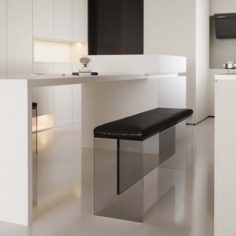 Minimalist Acrylic Leather Upholstered Bench — Clear - With Cushion