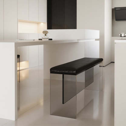 Minimalist Acrylic Leather Upholstered Bench — Clear - With Cushion