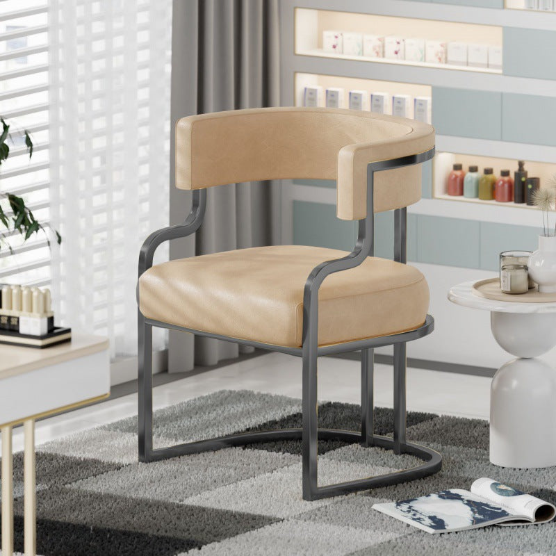 Contemporary Microfiber Leather Curved Dining Chair — Light Gray + Dark Gray Leather Cushion + Black Frame