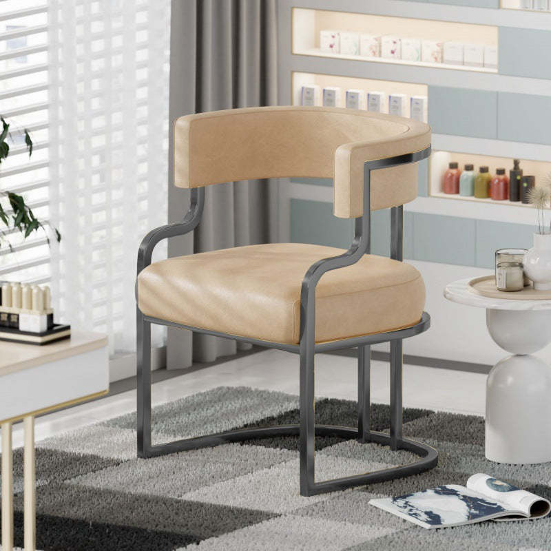 Contemporary Microfiber Leather Curved Dining Chair — Light Gray + Dark Gray Leather Cushion + Black Frame