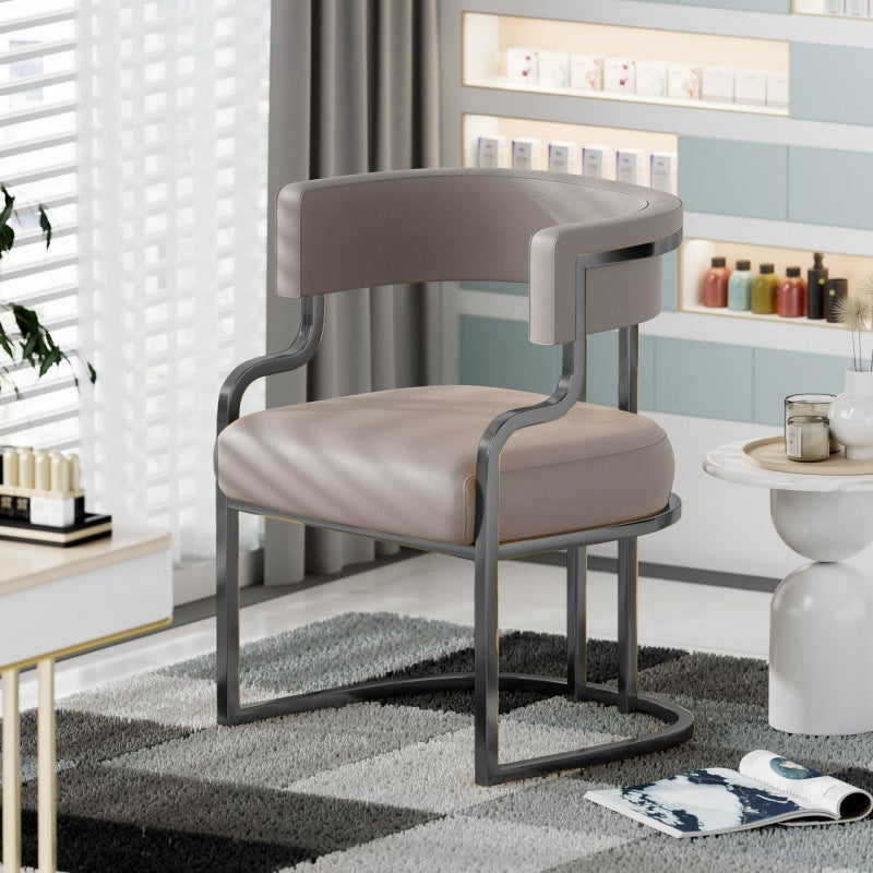 Contemporary Microfiber Leather Curved Dining Chair — Beige + Orange Leather Cushion + Black Frame