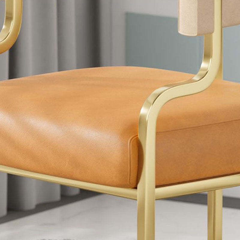 Contemporary Microfiber Leather Curved Dining Chair — Light Gray + Dark Gray Leather Cushion + Gold Frame