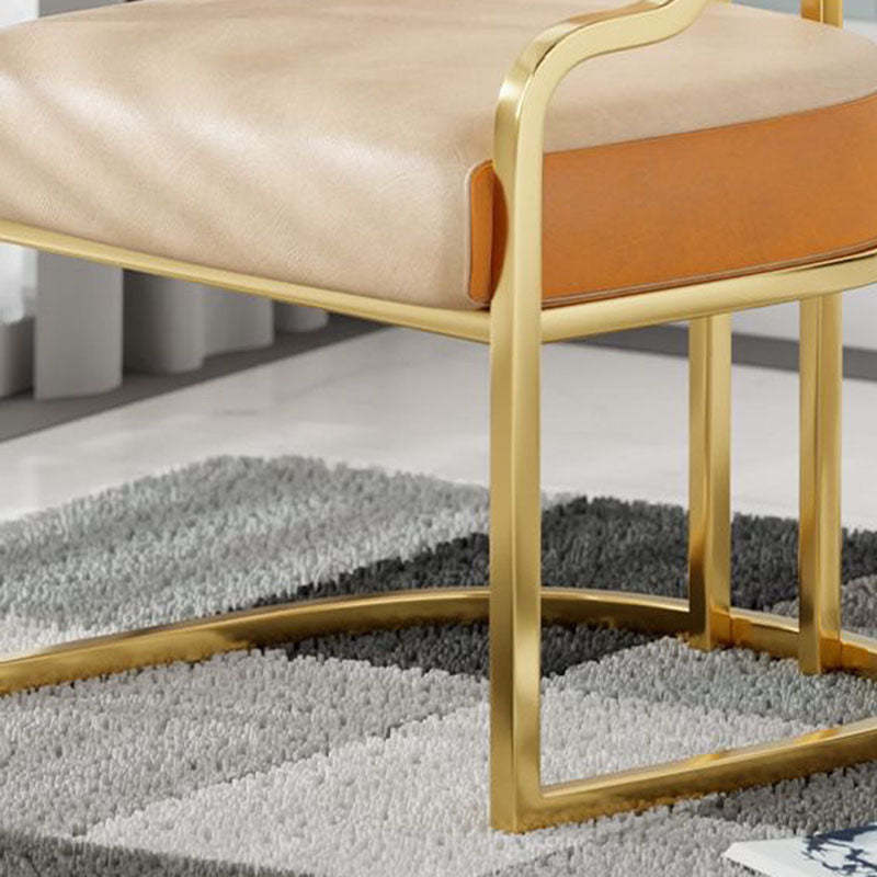Contemporary Microfiber Leather Curved Dining Chair — Beige + Blue Leather Cushion + Gold Frame